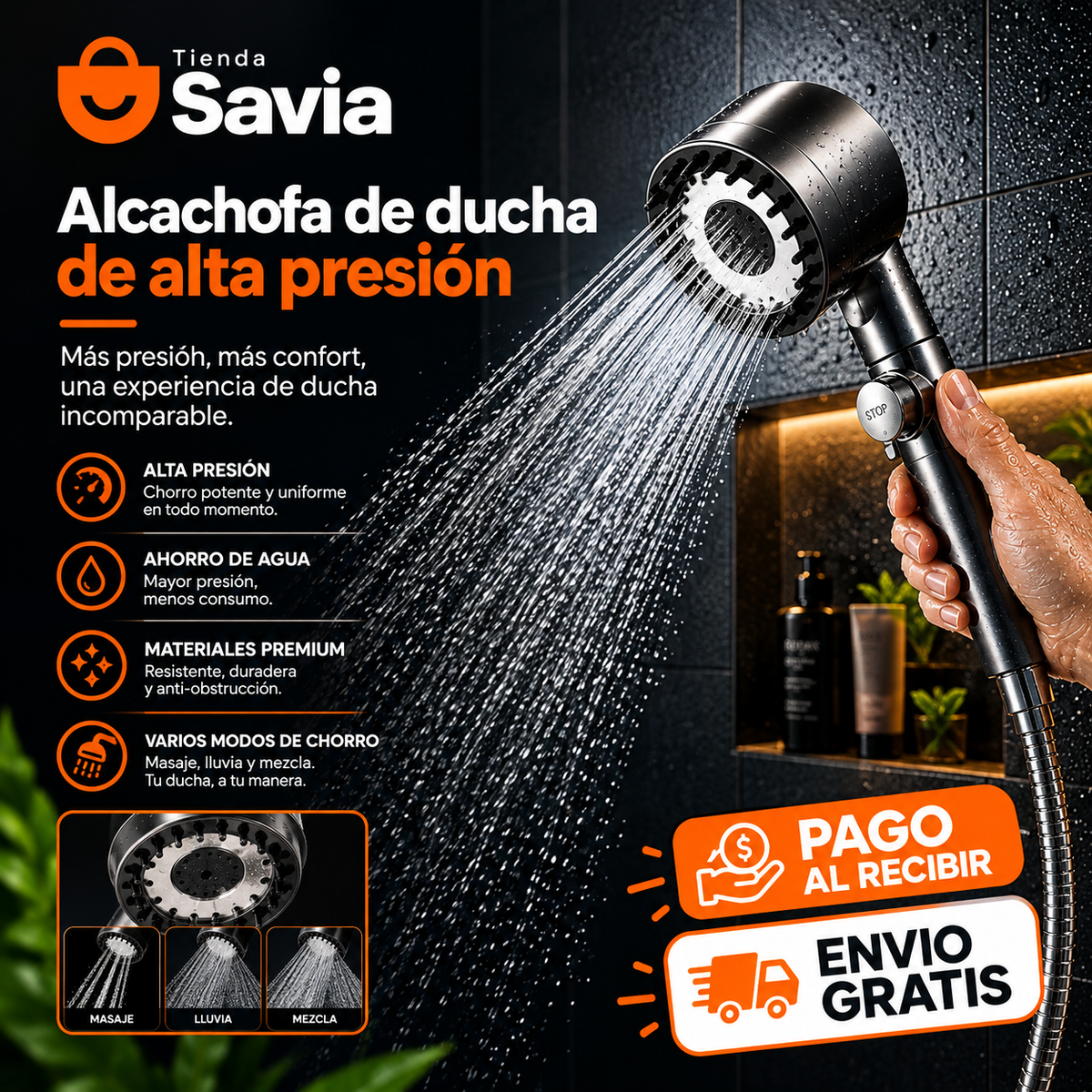 🚿 HydroMax Pro - Alcachofa de ducha de alta presión