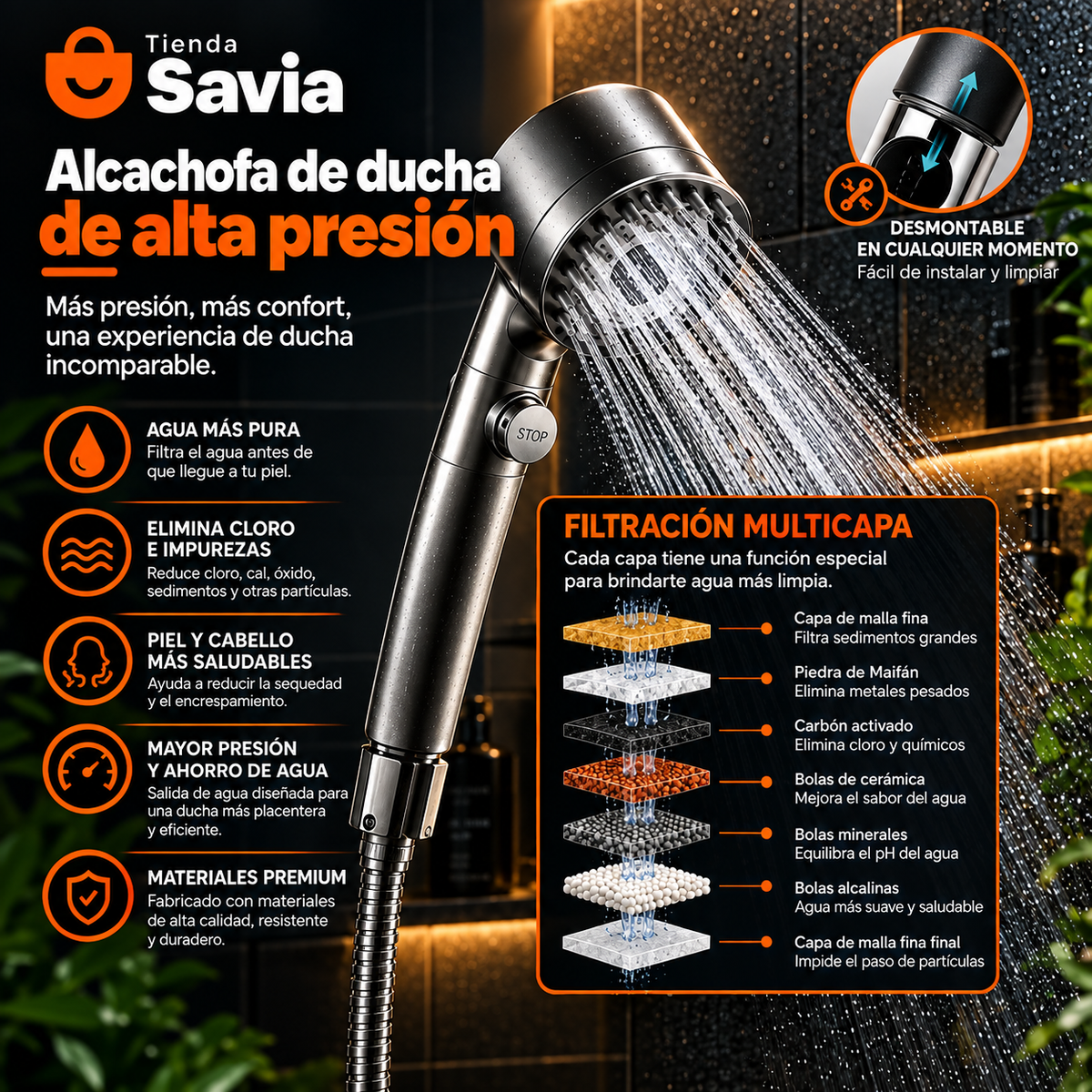 🚿 HydroMax Pro - Alcachofa de ducha de alta presión