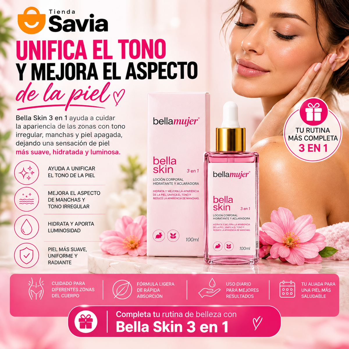 Bella Skin 3 en 1 – Loción Corporal Hidratante y Aclarante